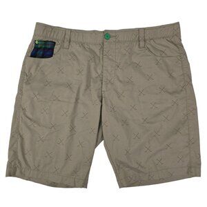 William Murray Golf Khaki Flat Front Shorts with Plaid Accent